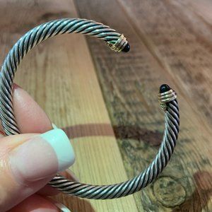 David Yurman Cable Bracelet with Black Onyx & 14K Yellow Gold, 5mm, Size Medium